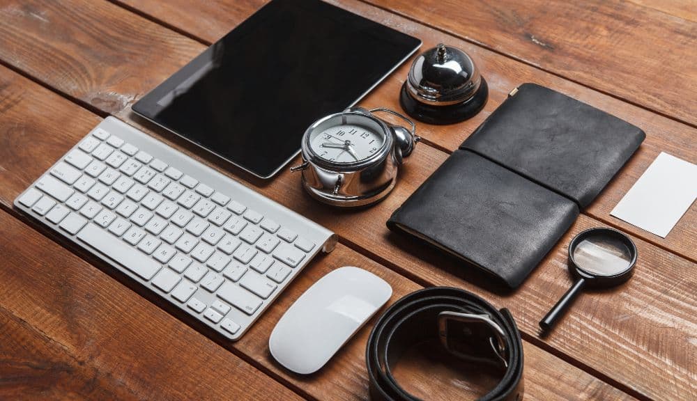 Men's accessories on the wooden table